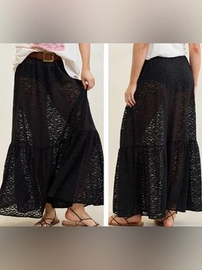 NEW Aerie Black Lace Maxi Skirt Size XXL Swim Cover Boho Resort Wear Beach Flowy